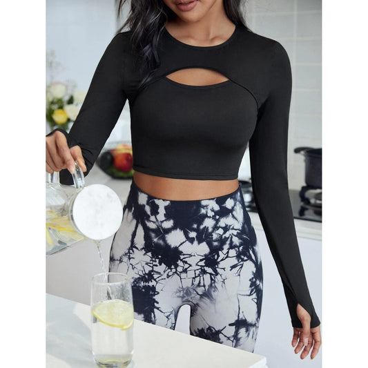 Sports Crop Top Long Sleeve Cut Out Front Sports Tee Yoga Top Athletic Fitness Sportswear for Women