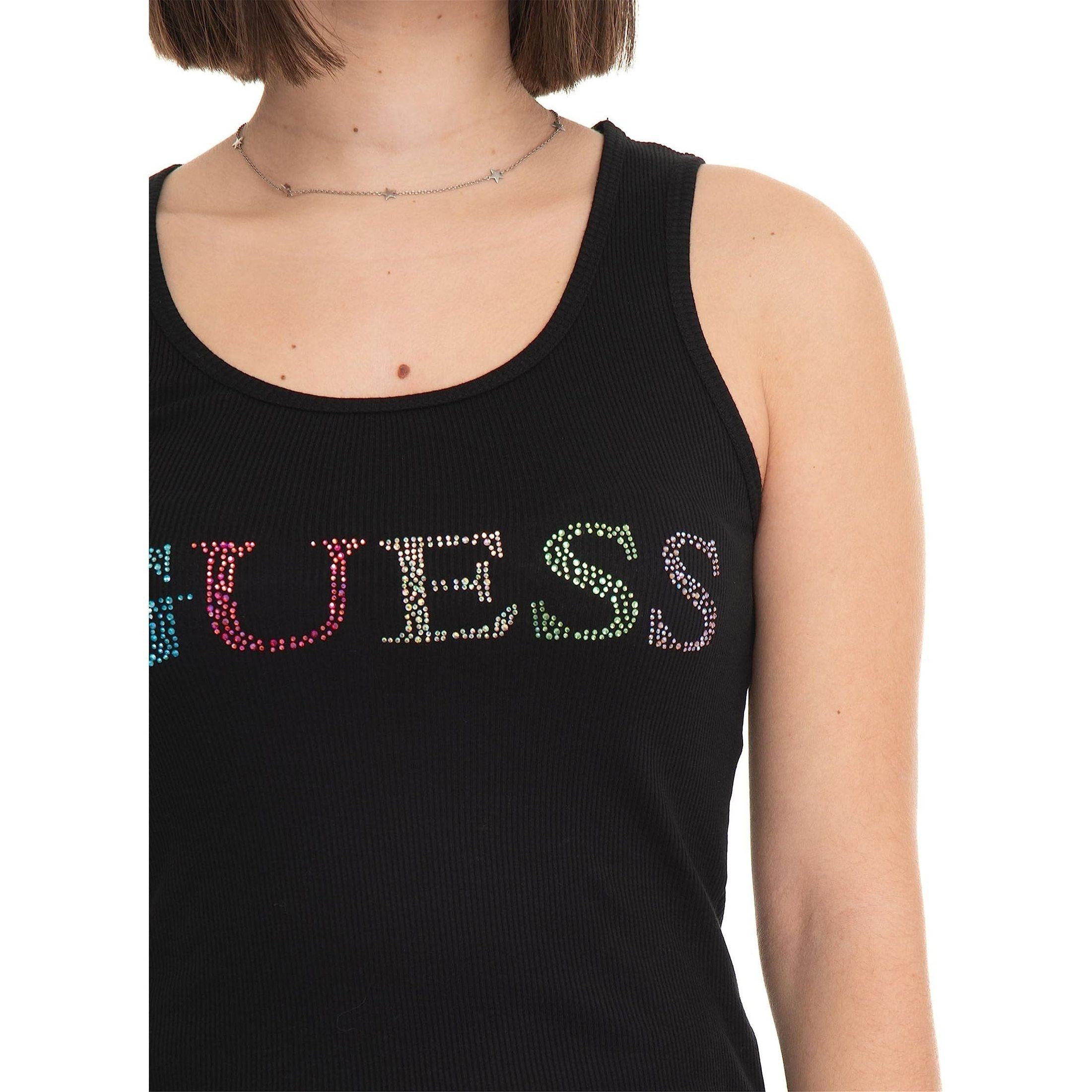 Guess Organic Gunnar Rib Eco Colorful Logo Tank Top for Women, Black