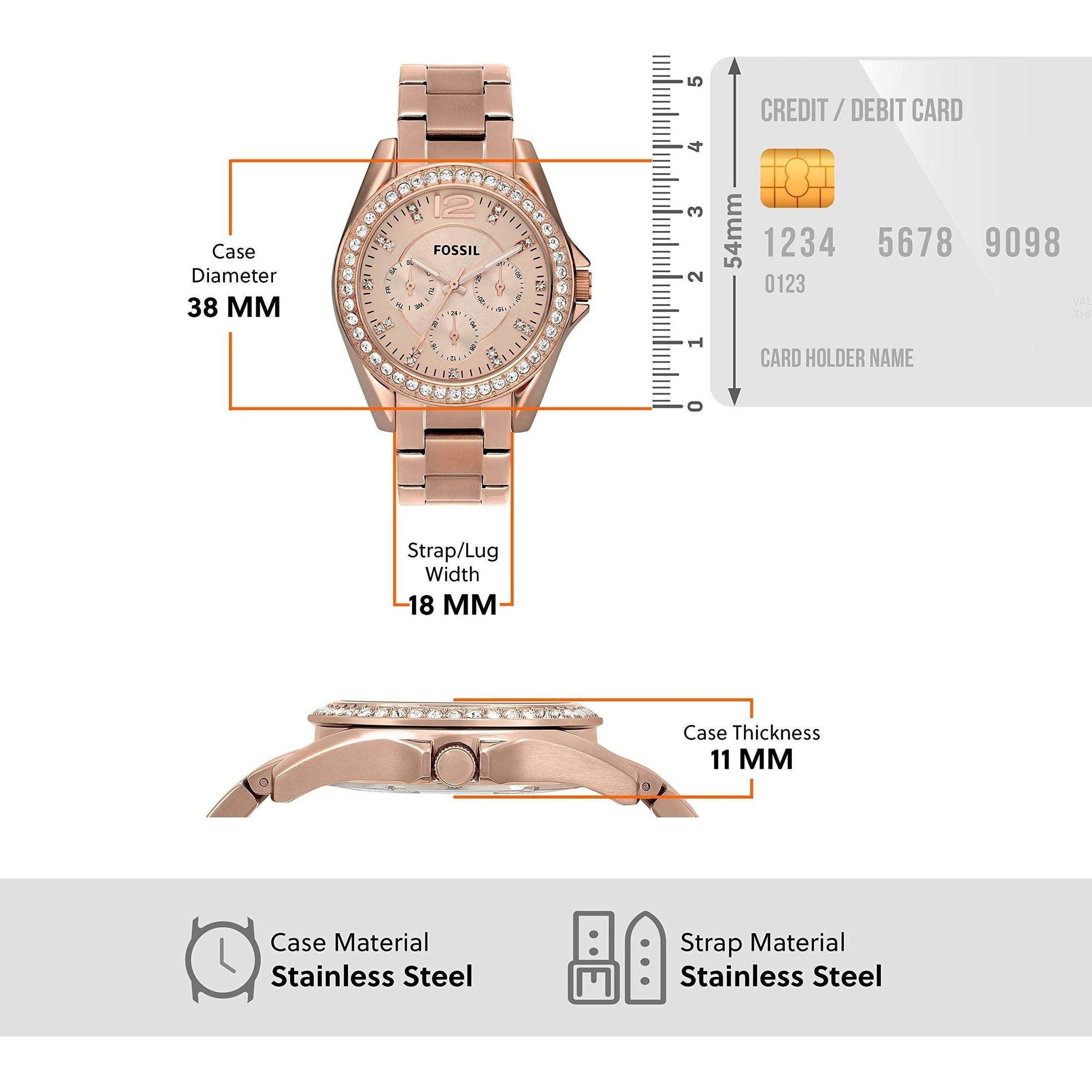 Fossil Women's Riley Stainless Steel Crystal-Accented Multifunction Quartz Watch, Riley Multifunction - ES2811