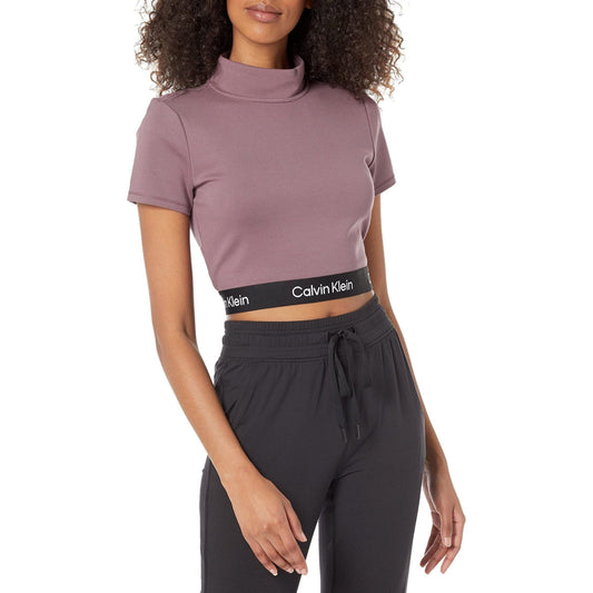 Calvin Klein Performance Women's Mock Neck Ponte Short Sleeve Fitted Crop Top