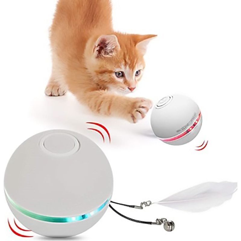 USB Intelligent Interactive Cat Toy Self Rotating Ball Automatic Rotation Ball Feather Toy LED Magic Roller Ball For Cat Dog Kid - Jointcorp