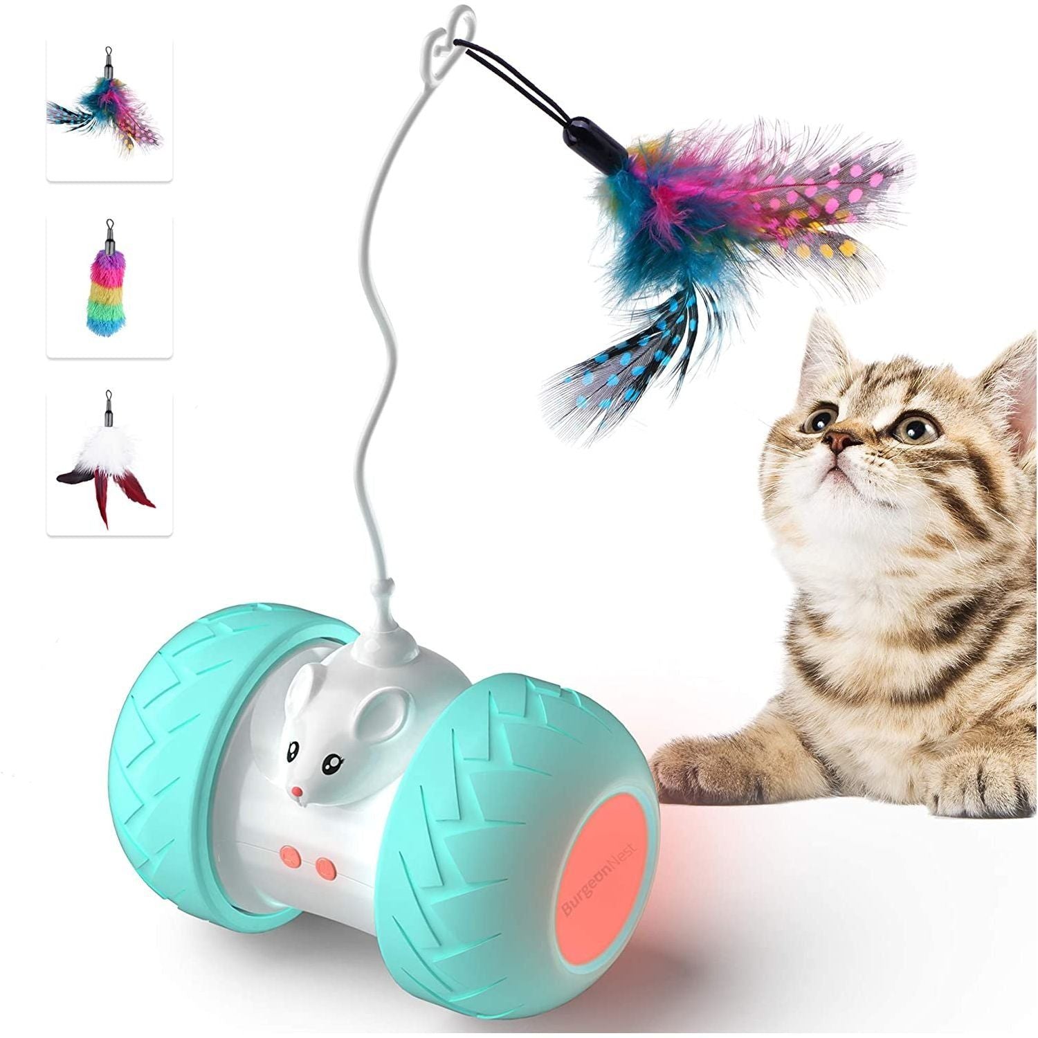 Interactive Cat Toys for Indoor Cats, Automatic Kitten Toys Electronic with Mouse and 3 Feathers for Cats to Play Alone Exercise - Jointcorp