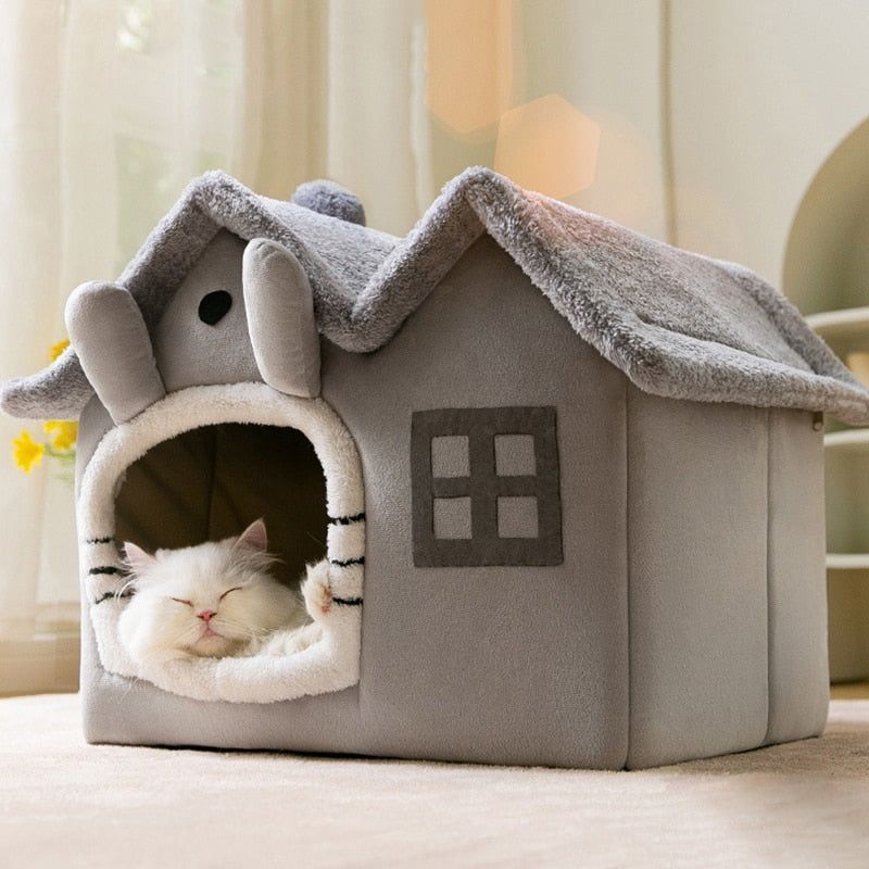 Foldable Cat House Winter Warm Chihuahua Cave Bed Cat Basket for Small Dogs Warm Soft Cat Bed Mat Kennel Puppy House Deep Sleep - Jointcorp