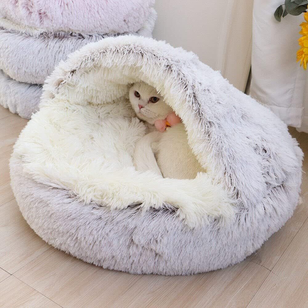 Plush Round Cat Bed Pet Mattress Warm Soft Comfortable Basket Cat Dog 2 in 1 Sleeping Bag Nest for Small Dogs - Jointcorp