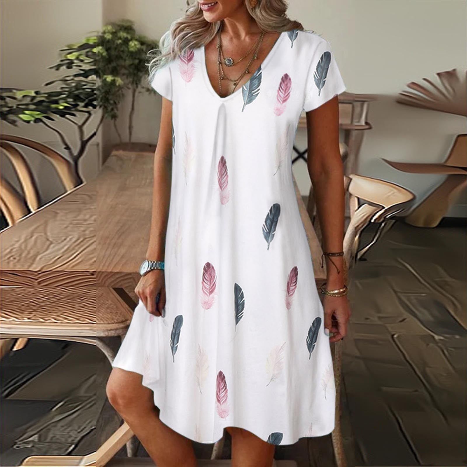 Dresses for Women Summer 2023 Clothing Short Sleeve V-Neck Mini Dress Elegant Vintage dresses - Jointcorp