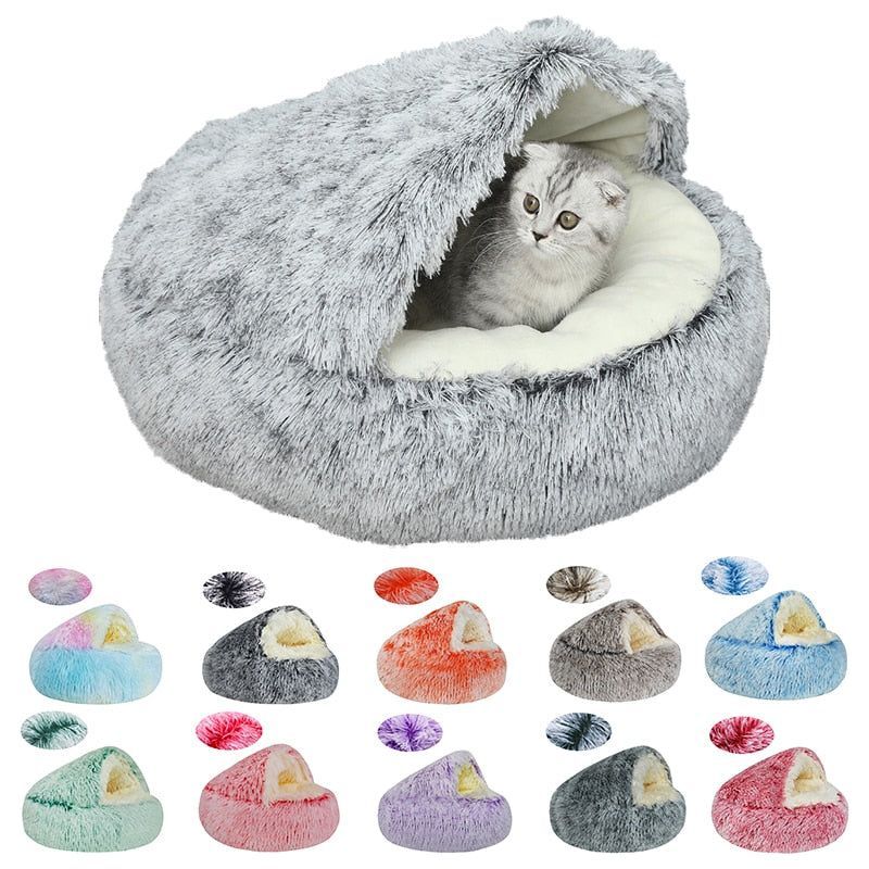 New Pet Bed Winter Soft And Comfortable Warm Shell Semi-enclosed Cat Mattress Cute Pet Cat Bed Kennel Dog Sleep Protector - Jointcorp