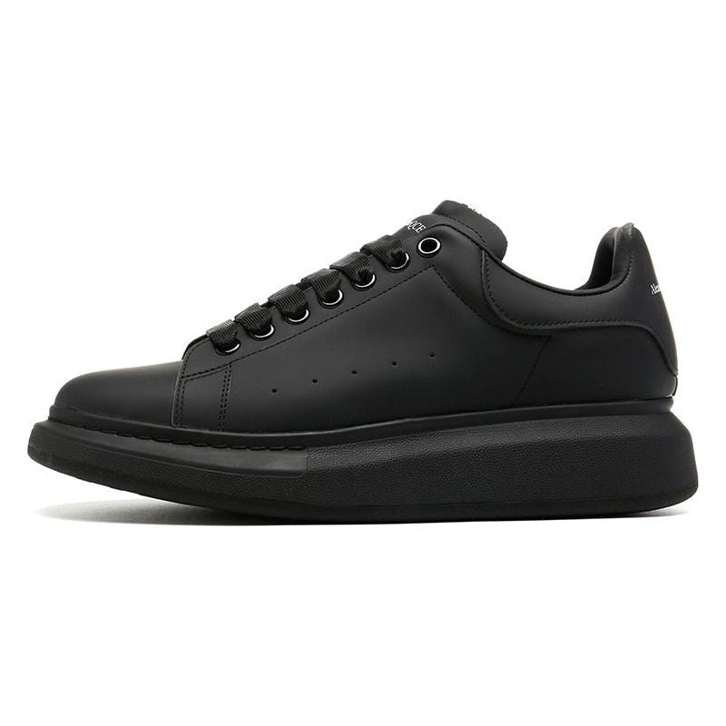 Handmade Black Leather Shoes Men Calf Leather Round-toe Casual Sneakers Unisex Loafers Shoes - Jointcorp