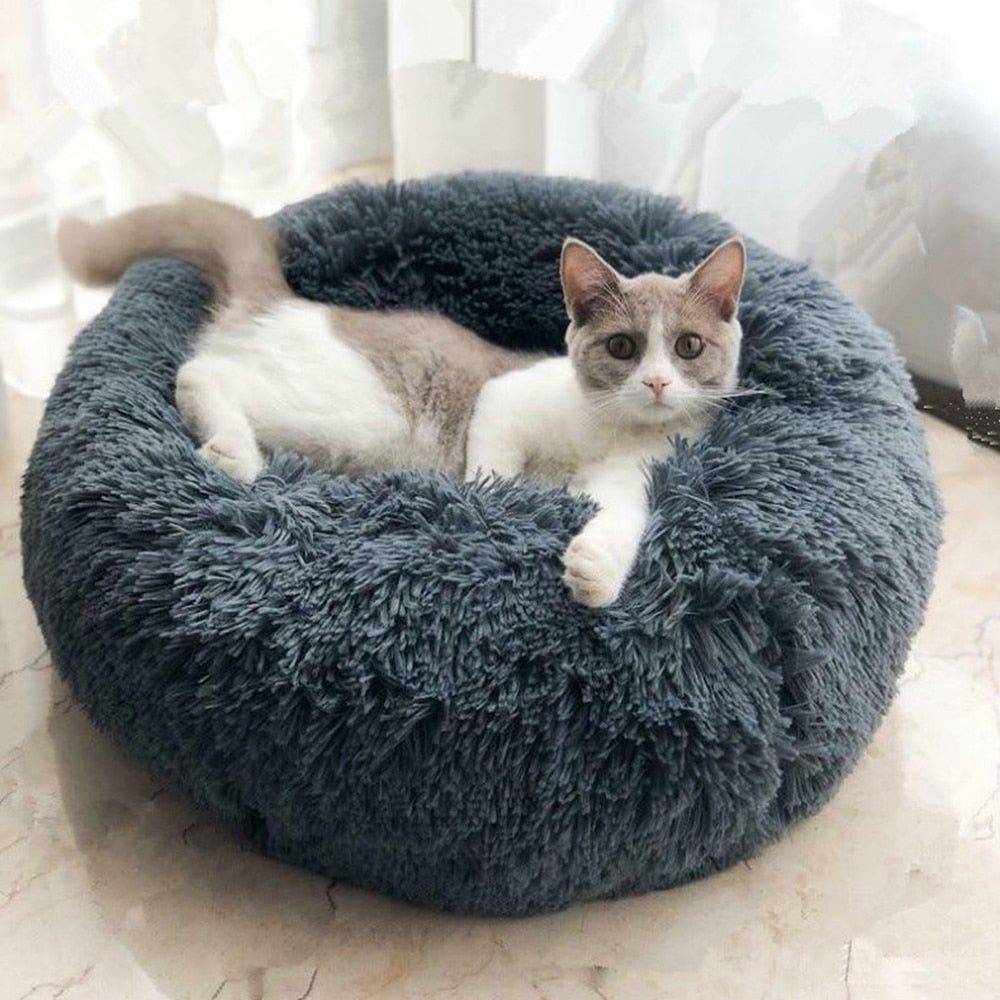 Cat Beds Round Comfy Calming Dog Bed For Cats Soothing Bed Dog Anti Anxiet House For Cat Fleece Marshmallow Cat Bed Cushion - Jointcorp