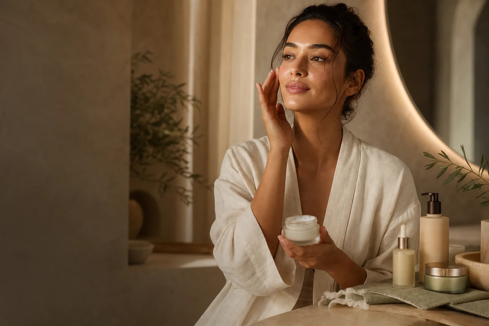 Woman enjoying a calm skincare ritual